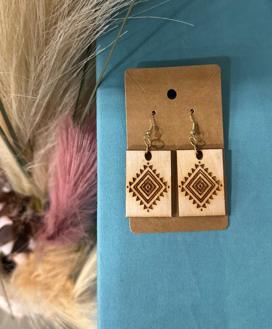 Wide Rectangle Aztec Earrings