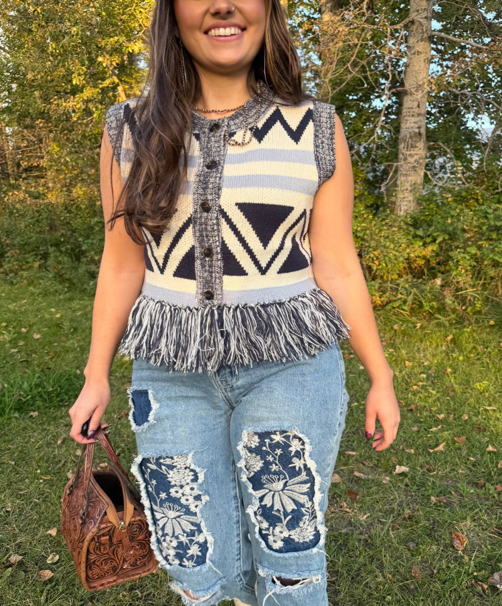 Fringe knit Sweater Vest