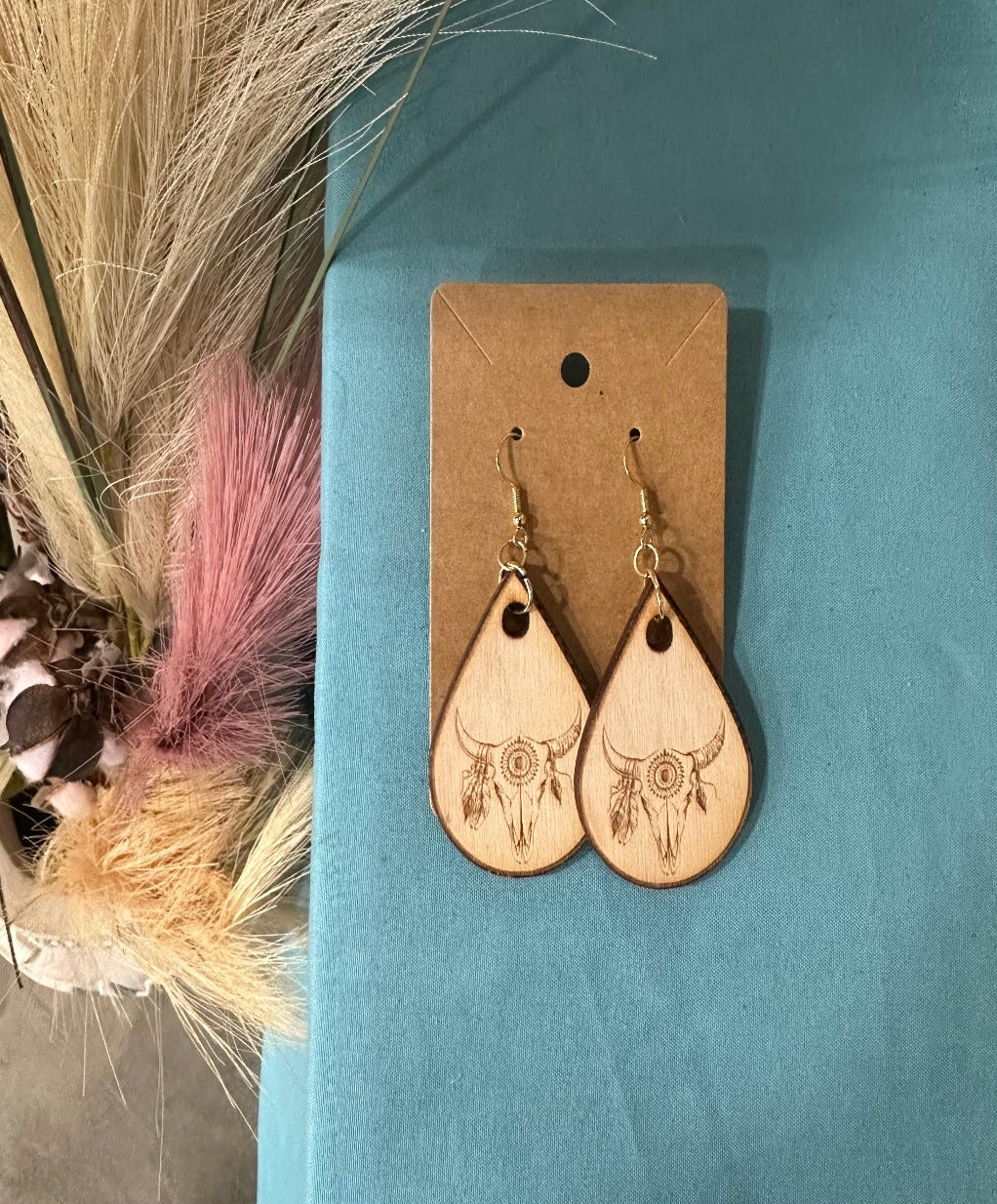 Cow skull teardrop  earrings