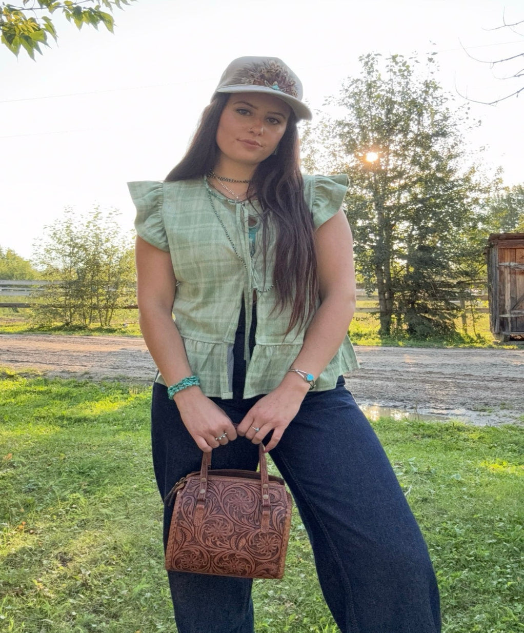 Green Plaid Vest Top